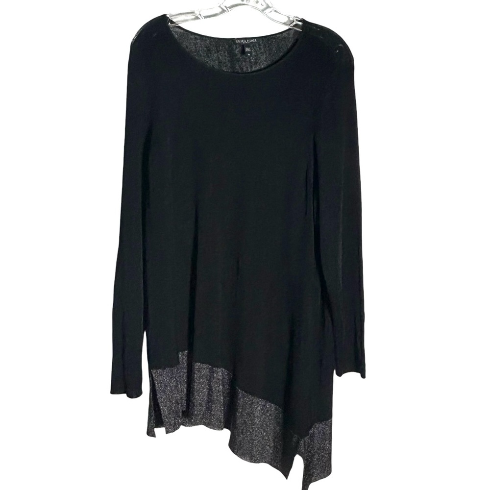 Eileen Fisher Black Sweater with Metallic Hem